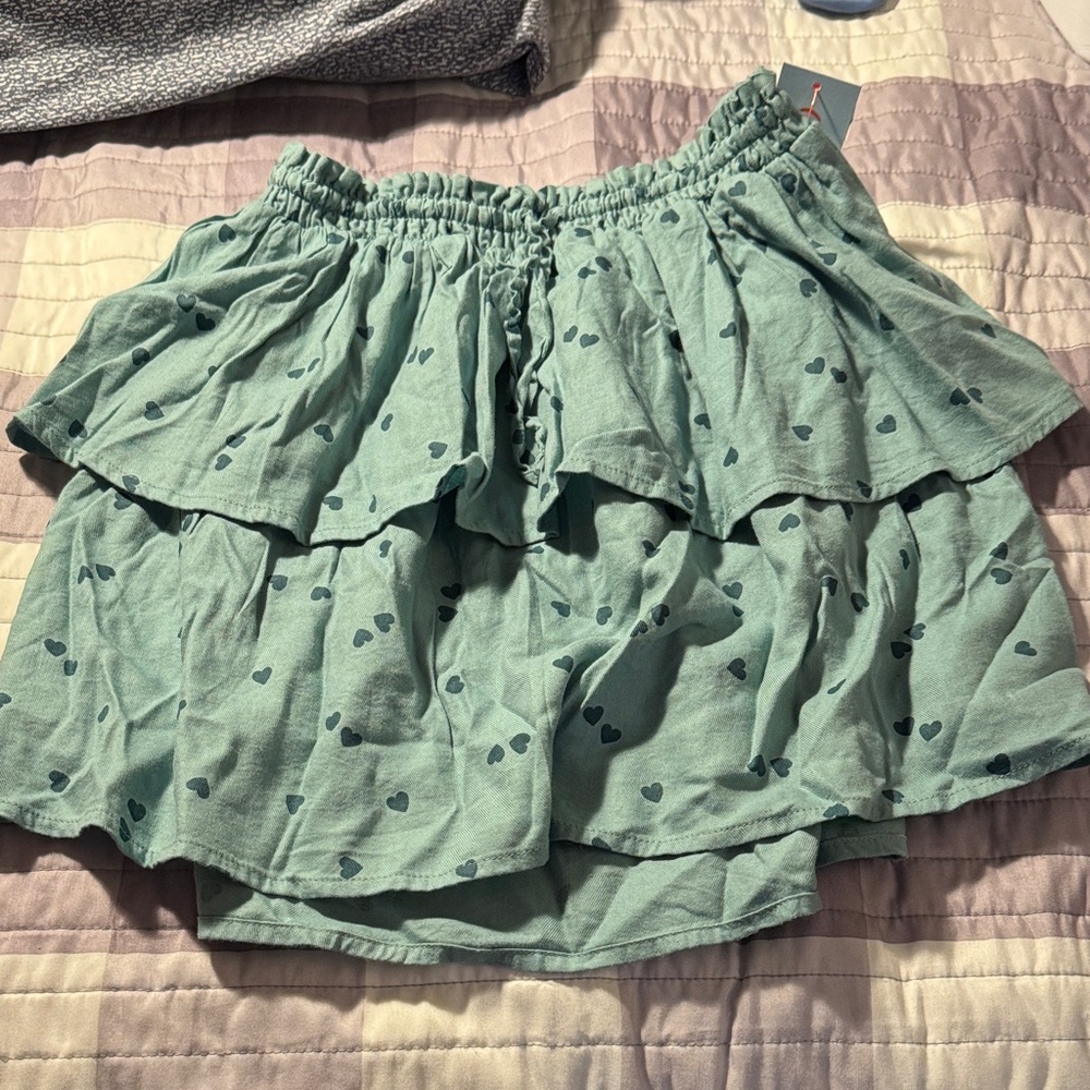 Cat & Jack Teal Ruffle Skirt with Heart Design